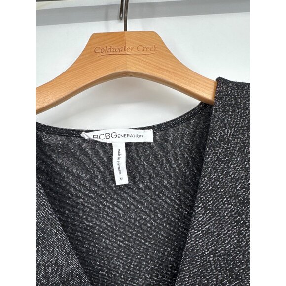 BCBGeneration Metallic Knit Long Sleeve faux Wrap Dress Pockets size medium - Picture 2 of 4